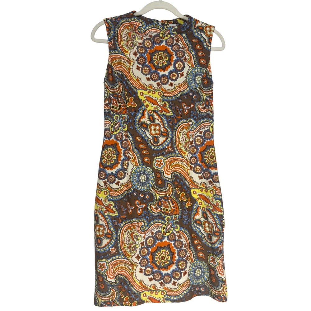 Jude Connally Sleeveless Paisley Shift Dress Brown Orange Blue Small Style 124